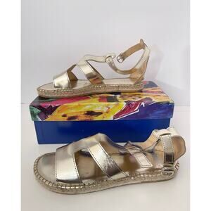 Andre Assous Carole Gold Leather Espadrille Sandals EU 38 Spain